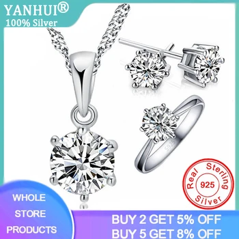YANHUI 925 Sterling Silver Bridal Jewelry Sets For Women Accessory 6mm Zirconia Diamond Necklace Rings Stud Earrings Set Gift
YANHUI 925 Sterling Silver Bridal Jewelry Sets For Women Accessory 6mm Zirconia Diamond Necklace Rings Stud Earrings Set Gift