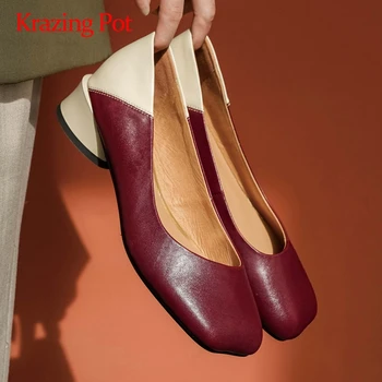 Krazing Pot full grain leather european design mixed colors square toe med round heel slip on beauty lady dress women pumps L9f2
Krazing Pot full grain leather european design mixed colors square toe med round heel slip on beauty lady dress women pumps L9f2