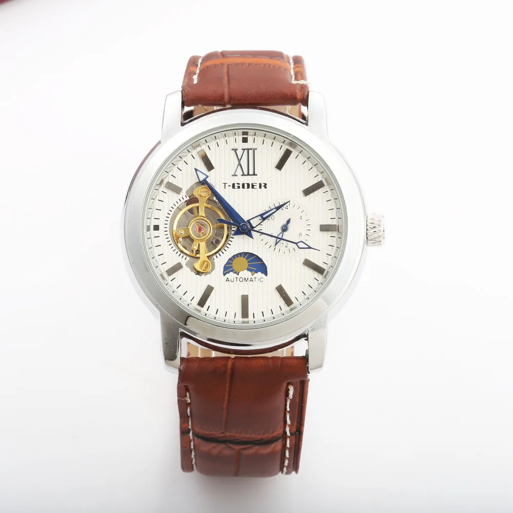 GOER Luxury Tourbillion Watches Men Moon Phase Automatic Mechanical Wristwatches Men Sports Watches Leather Reloje Hombre
GOER Luxury Tourbillion Watches Men Moon Phase Automatic Mechanical Wristwatches Men Sports Watches Leather Reloje Hombre