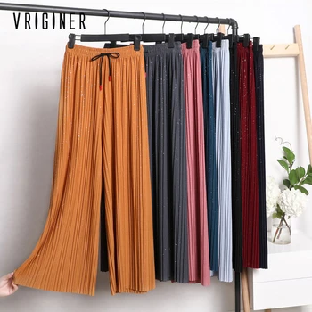 New Women Summer Ice Silk Vintage Pleated Wide Leg Pants Nine Points High Waist Skirt Straight Beach Pants Culottes Plus Size
New Women Summer Ice Silk Vintage Pleated Wide Leg Pants Nine Points High Waist Skirt Straight Beach Pants Culottes Plus Size