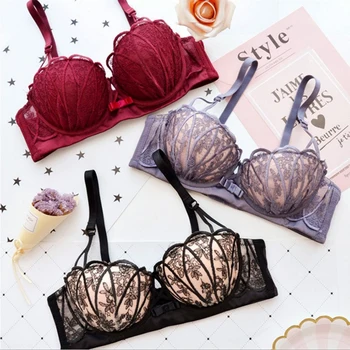 

Sexy Lace Push Up Bra Set for Women Intimate Shell Cup Bra Brief Sets Embroidery Lace Noble Underwear Female Lingerie Sets