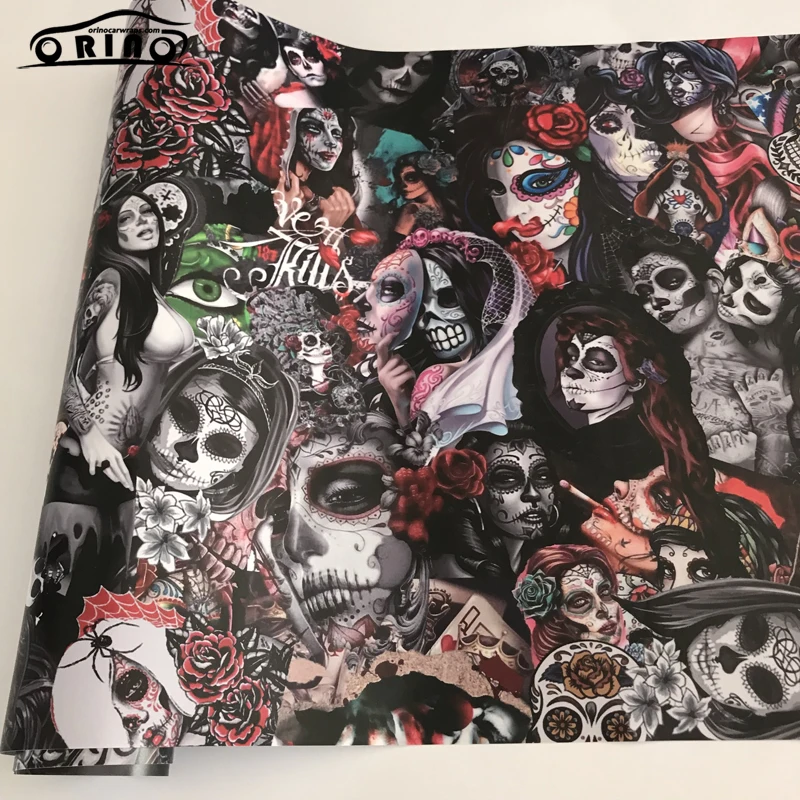 Sugar Skull Sticker Bomb Vinyl Wrap-1