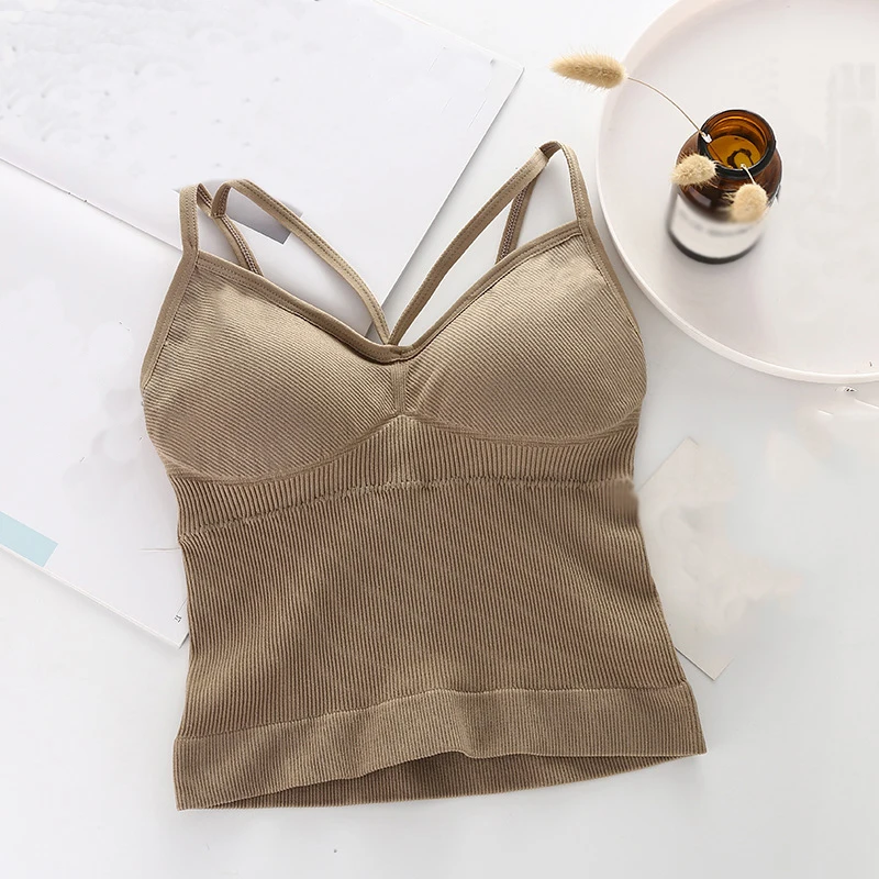 Sexy Camisoles Women Padded Tank Top V-neck Seamless High Elastic Cross Vest Seamless Thread Wrapped Chest Pad Sling Cams Hot
Sexy Camisoles Women Padded Tank Top V-neck Seamless High Elastic Cross Vest Seamless Thread Wrapped Chest Pad Sling Cams Hot