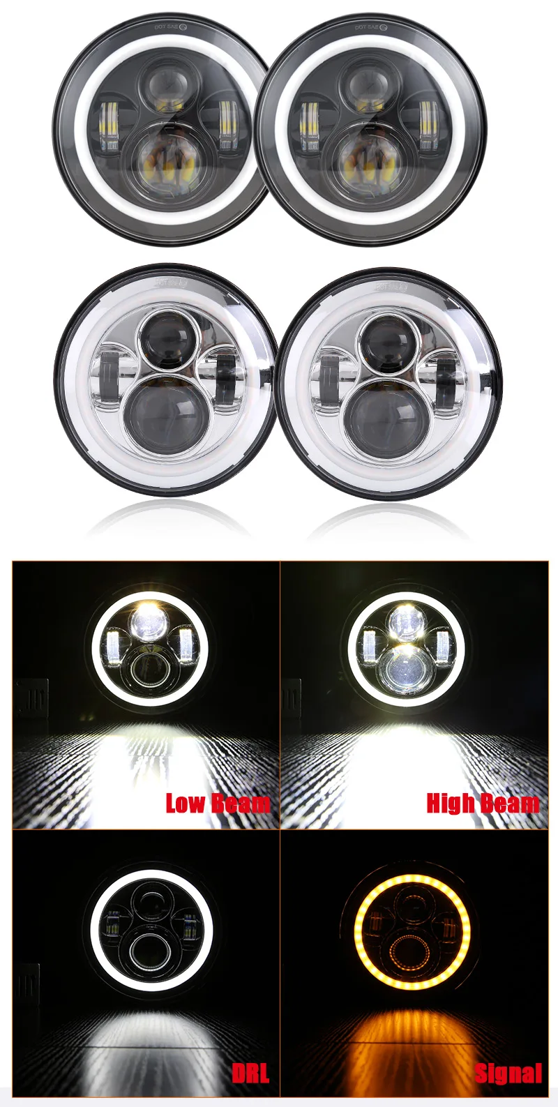 Generic 2pcs 7'' LED DRL Headlight 4x4 7inch Round Halo Headlights For