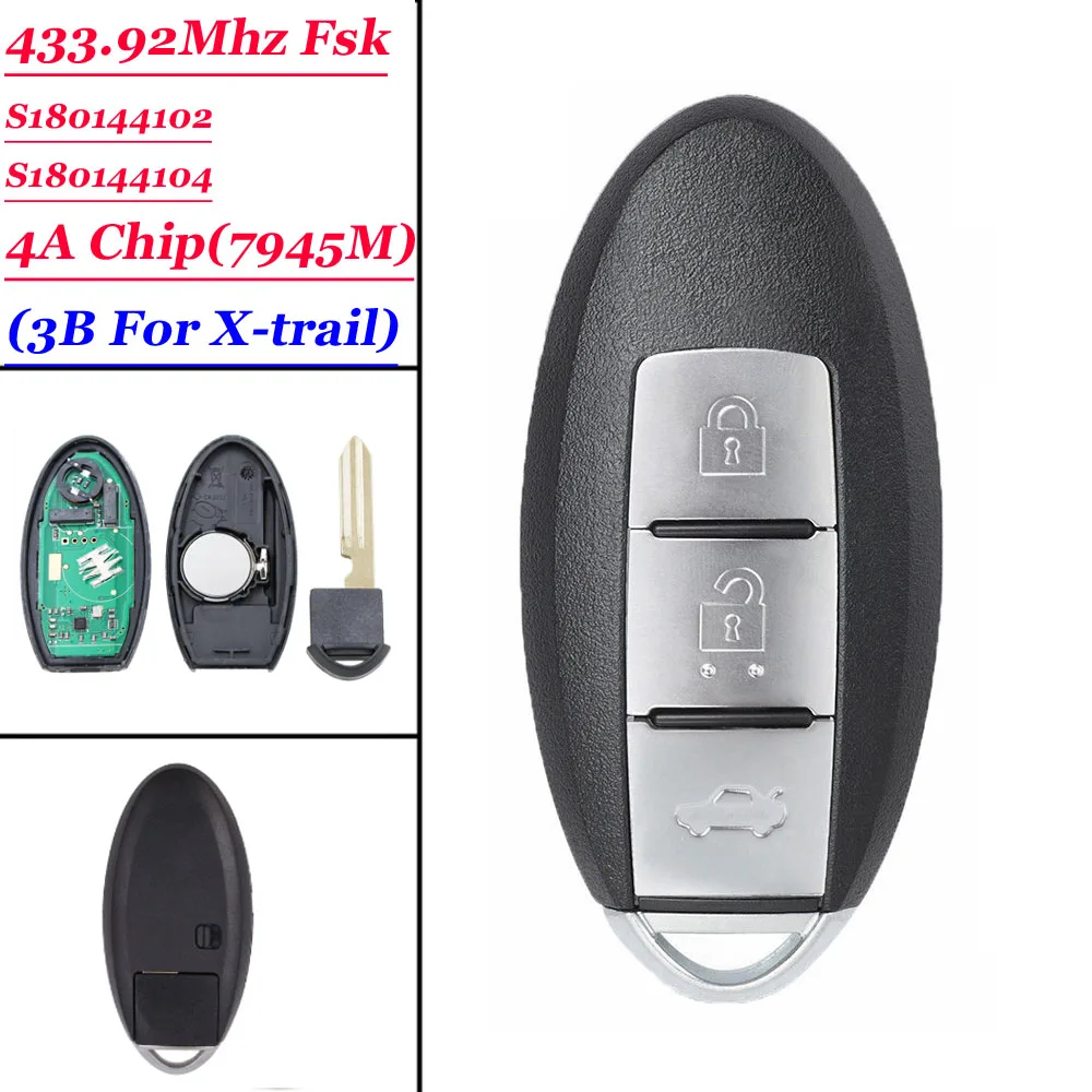 3 Button Smart Remote Key 433.92MHz Keyless Entry for Nissan Qashqai X-trail 2014-2017 Integrated Chip S180144102 285E3-4CB0C
3 Button Smart Remote Key 433.92MHz Keyless Entry for Nissan Qashqai X-trail 2014-2017 Integrated Chip S180144102 285E3-4CB0C