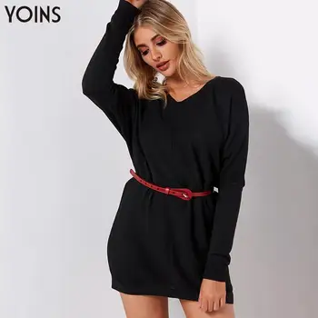 

YOINS 2020 Spring Autumn Winter Sweater Women Knitting Casual Long Sleeves V-neck Sweaters Female Pullover Solid Loose Sweter