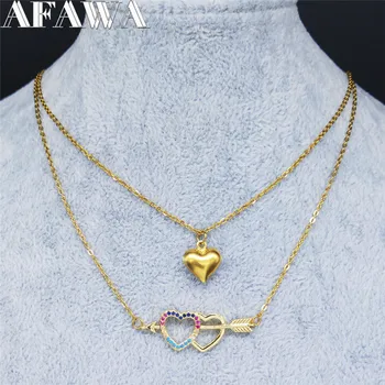 AFAWA Zircon Copper Stainless Steel Love Heart Necklace for Women Multicolor Layered Necklace Jewelry collar mujer N78S01
AFAWA Zircon Copper Stainless Steel Love Heart Necklace for Women Multicolor Layered Necklace Jewelry collar mujer N78S01