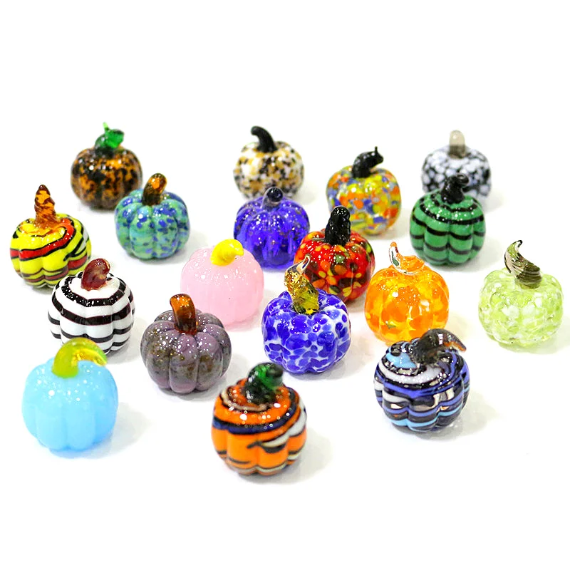 

Custom Wholesale Murano Glass Pumpkin Miniature Figurine Craft Ornaments Colorful Cute Plant Halloween Fairy Garden Charms Decor