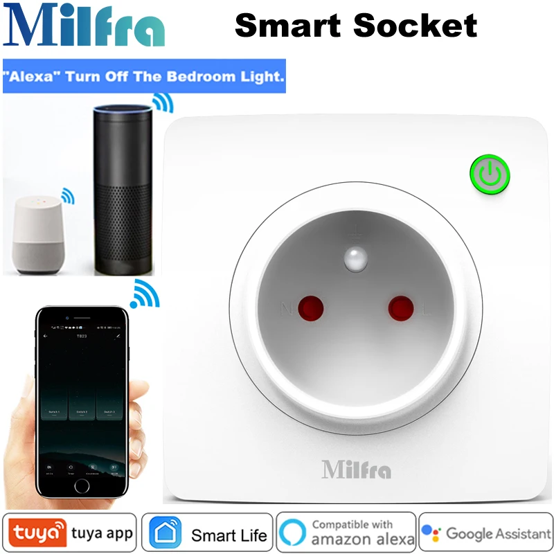 Milfra Smart Socket French Standard Phone Voice Control France Wifi Socket 86 Wall Outlet for Google Home Alexa Tuya Smart Life
Milfra Smart Socket French Standard Phone Voice Control France Wifi Socket 86 Wall Outlet for Google Home Alexa Tuya Smart Life