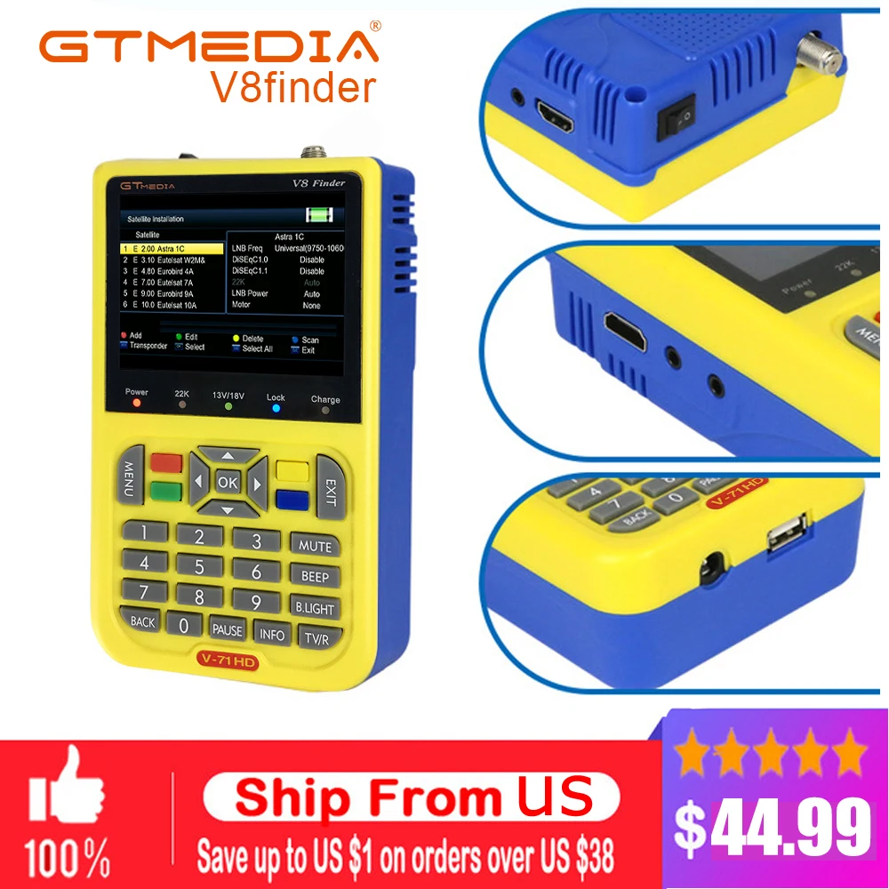 GT MEDIA V8 Finder DVB-S2 DVB-S FTA Digital Satellite SatFinder Meter HD Satellite Finder Tool TFT LCD Sat Finder lnb Signal Met
GT MEDIA V8 Finder DVB-S2 DVB-S FTA Digital Satellite SatFinder Meter HD Satellite Finder Tool TFT LCD Sat Finder lnb Signal Met