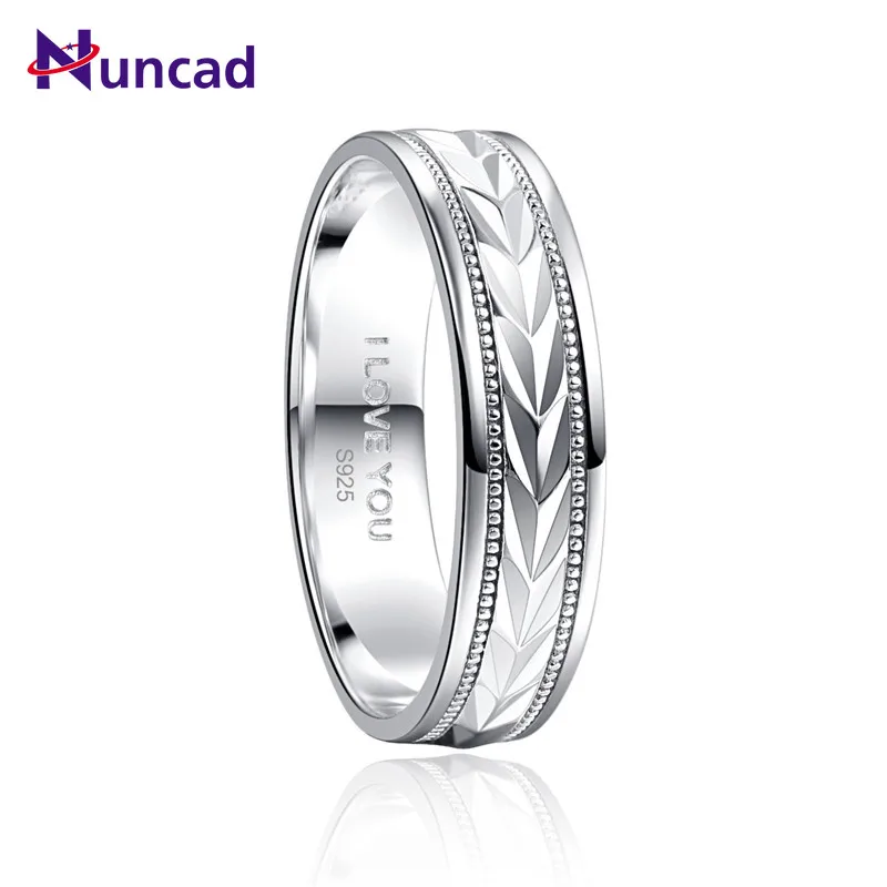 

NUNCAD 6MM 100% 925 Sterling Ring Lettering I LOVE YOU Men's Fine Jewelry Pave Setting Crystal Bijoux Wedding Bands Rings