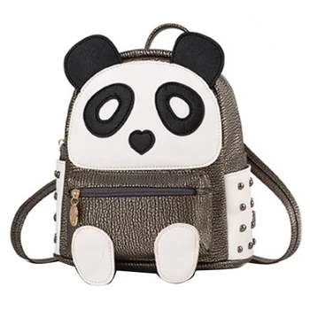 

NEW-Women Teens Girls Panda Book Bag Rivet Backpack Mini Casual Panda Shoulder Bags