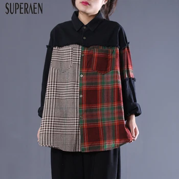 SuperAen 2020 Spring New Korean Style Shirts Women Pluz Size Wild Casual Ladies Blouses Denim Stitching Lattice Long-sleeve
SuperAen 2020 Spring New Korean Style Shirts Women Pluz Size Wild Casual Ladies Blouses Denim Stitching Lattice Long-sleeve