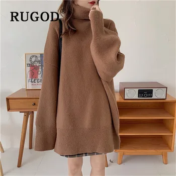 RUGOD Autumn Winter New Style Solid Color Turtleneck Pullover Women Medium Long Warm Thicken Knitted Sweater Dress Fashion 2019
RUGOD Autumn Winter New Style Solid Color Turtleneck Pullover Women Medium Long Warm Thicken Knitted Sweater Dress Fashion 2019