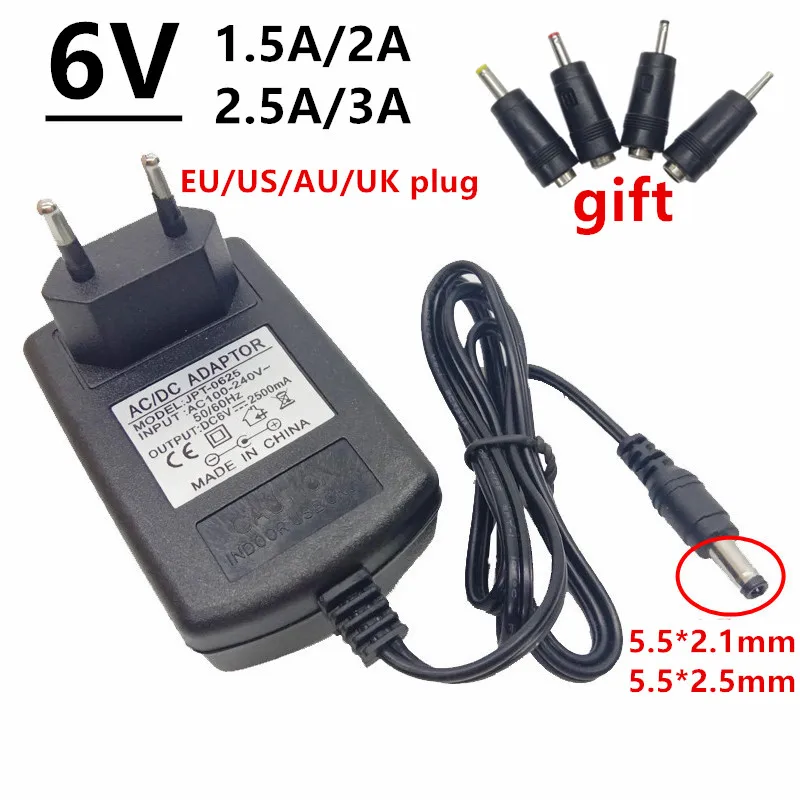 

6V AC 110V 220V 1.5A 2A 2.5A 3A 2500mA 6 Volt Universal Power Adapter Supply Adaptor 4pcs Jacks Plugs EU UK US AU Plug