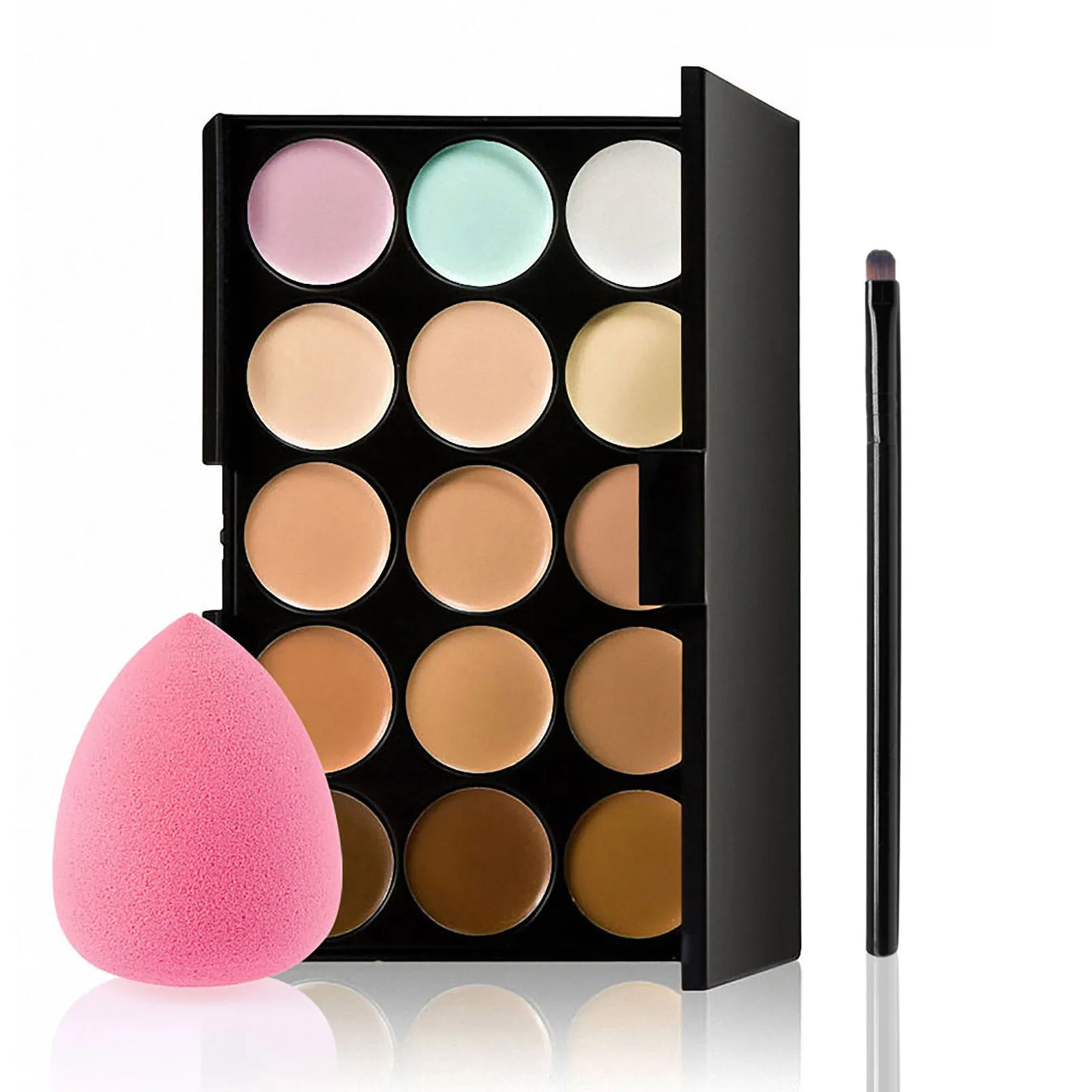 

15 Colors Camouflage Concealer Palette Professional Eyeshadow Face Cream Makeup Foundation With Kit Sponge Puff & Makeup Brush