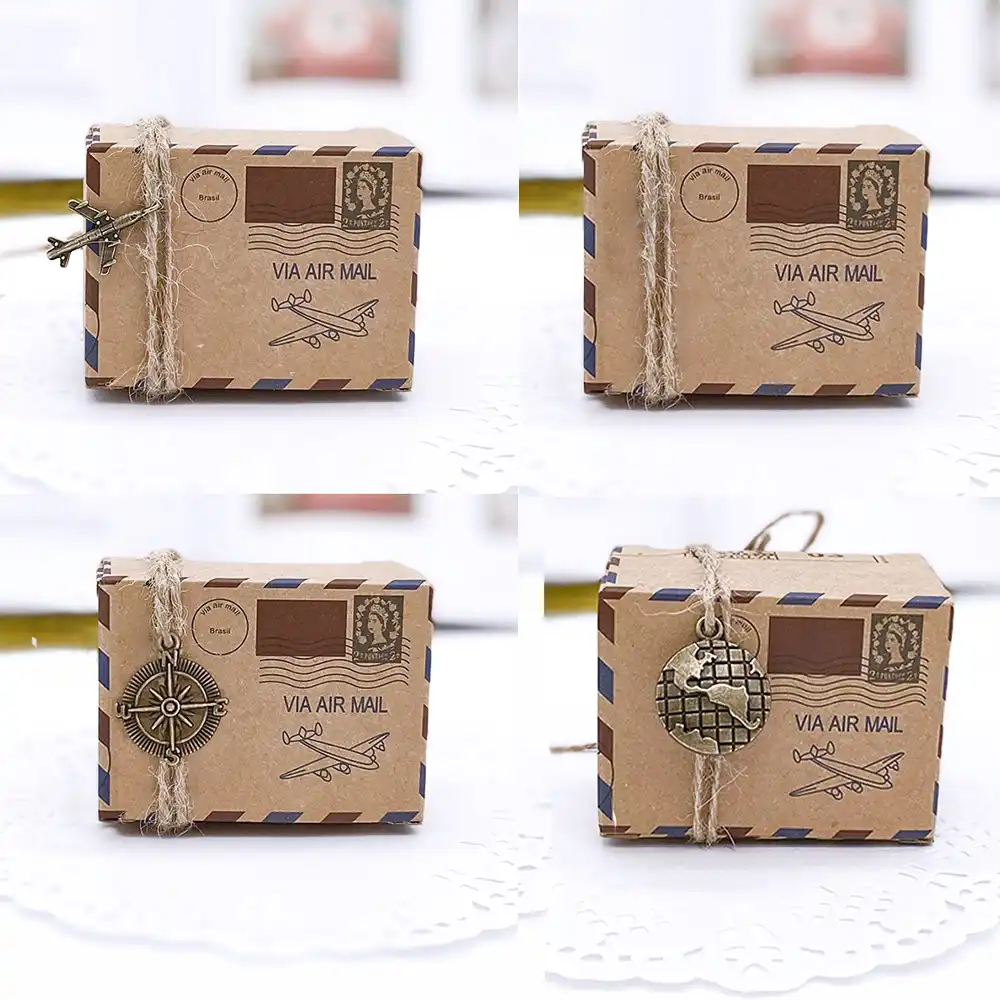 favor kraft paper candy box travel theme airplane air mail gift