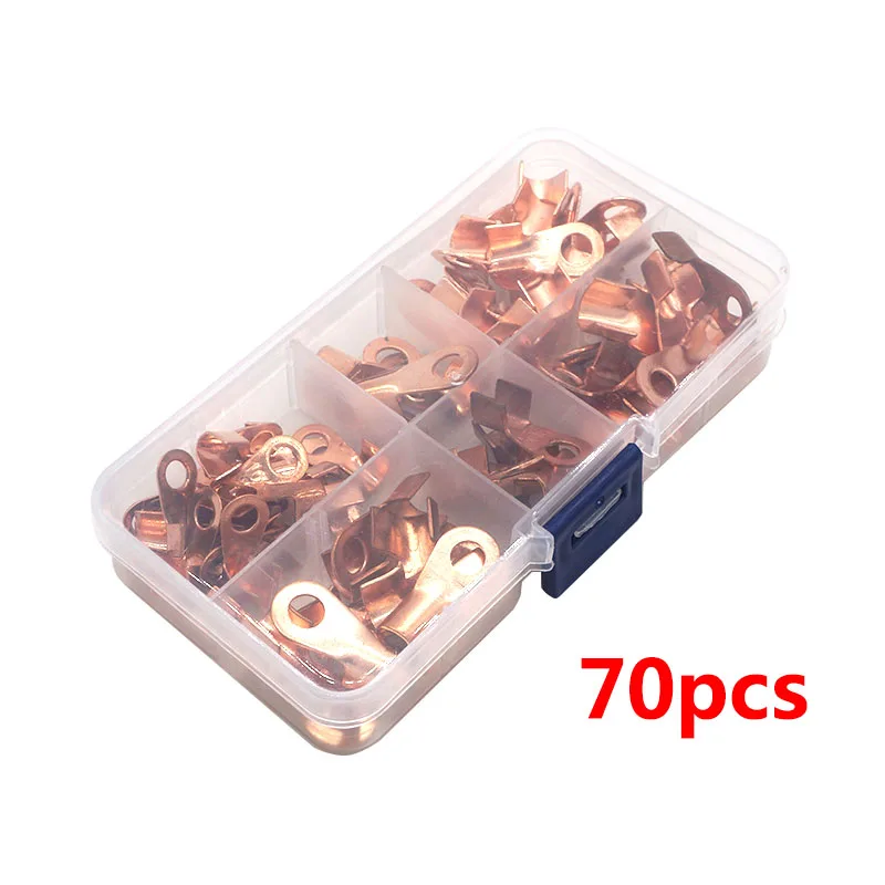 

70pcs OT-10A 20A 30A 40A 50A Dia Red Copper Circular Splice Ring Terminal Wire Naked Battery Cable Connector lugs Terminals