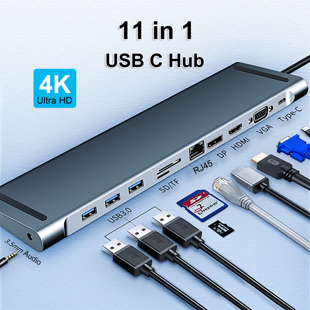 Type C to USB HUB 11 in 1 USB 3.0 HDMI VGA RJ45 USB-C Dock Adapter Support For MacBook Pro HP DELL Docking Station Type C HUB
Type C to USB HUB 11 in 1 USB 3.0 HDMI VGA RJ45 USB-C Dock Adapter Support For MacBook Pro HP DELL Docking Station Type C HUB