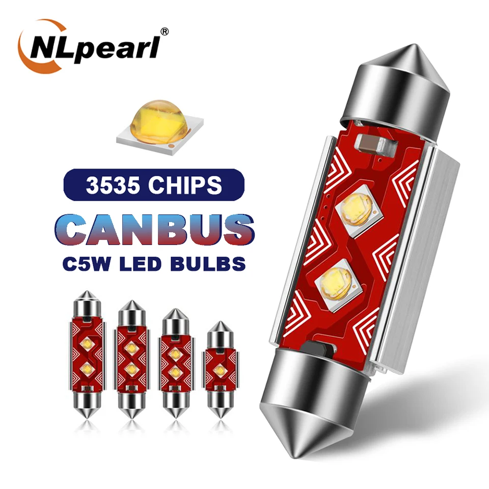 Светодиодные лампы NLpearl C5W C10W 2 шт. для освещения салона автомобиля 31 мм 36 39 41 3535 SMD 12