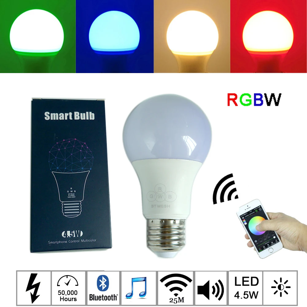 New 4.5W E27 Warm White/CCT/RGBW led bulb dimmable Bluetooth 4.0 mesh smart led lamp light for home hotel ktv;AC100-240V
New 4.5W E27 Warm White/CCT/RGBW led bulb dimmable Bluetooth 4.0 mesh smart led lamp light for home hotel ktv;AC100-240V