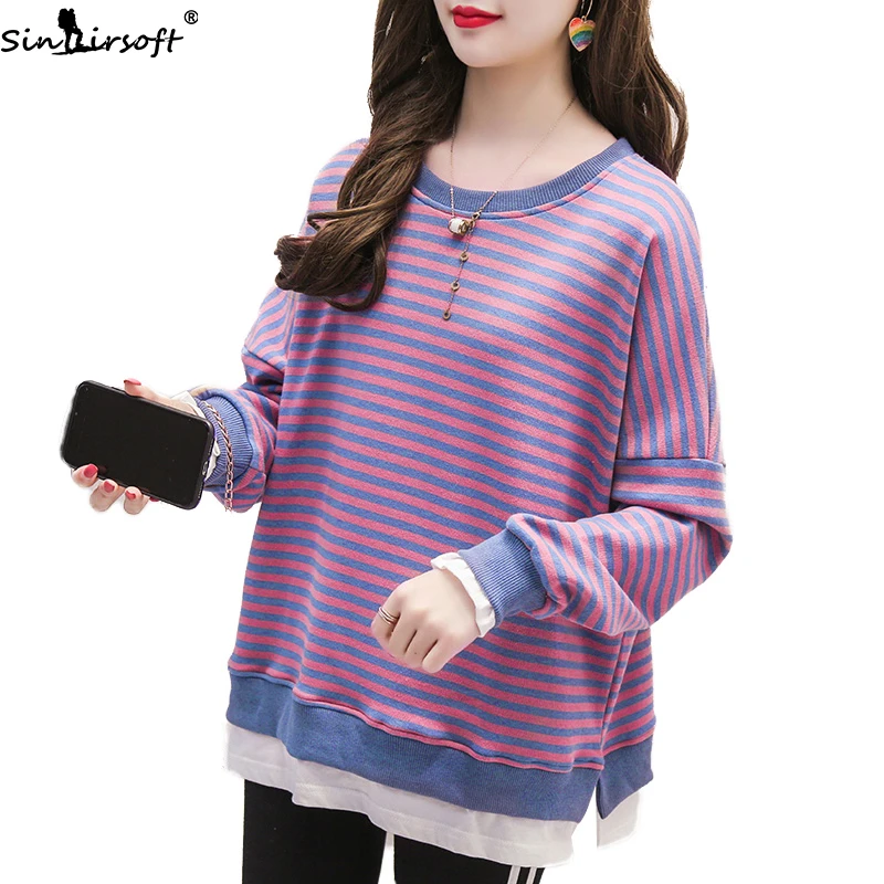 2020 Spring New Loose Cotton Striped Long-sleeved Women's Fashion Trend Casual Fake Two Split Fork Sweatshirts Women
2020 Spring New Loose Cotton Striped Long-sleeved Women's Fashion Trend Casual Fake Two Split Fork Sweatshirts Women