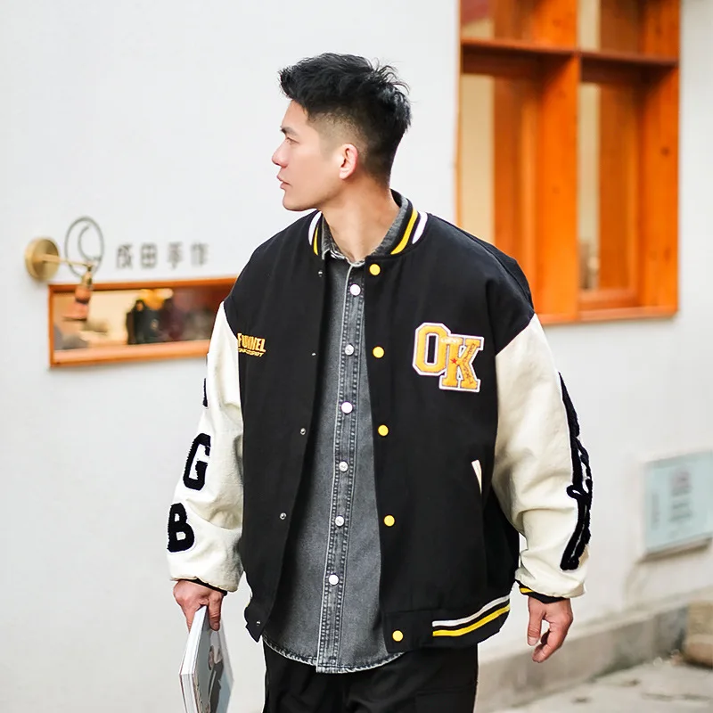 Letter Embroidery Stitching Baseball Uniform Jacket Male Ins Tide Spring and Autumn Tide Brand Loose Bomber Jacket Casual Top
Letter Embroidery Stitching Baseball Uniform Jacket Male Ins Tide Spring and Autumn Tide Brand Loose Bomber Jacket Casual Top