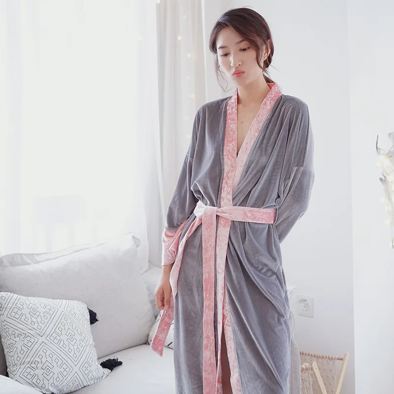 Фото Женский бархатный халат Feier качественное велюровое кимоно кафтан одежда для сна