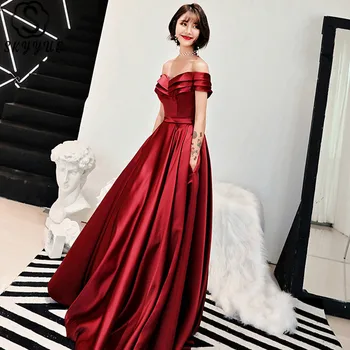 Skyyue Burgundy Eveing Gown Short Sleeve Pleat Evening Dress Off Shoulder Floor-Length A-Line Robe De Soiree LX1278 
Skyyue Burgundy Eveing Gown Short Sleeve Pleat Evening Dress Off Shoulder Floor-Length A-Line Robe De Soiree LX1278