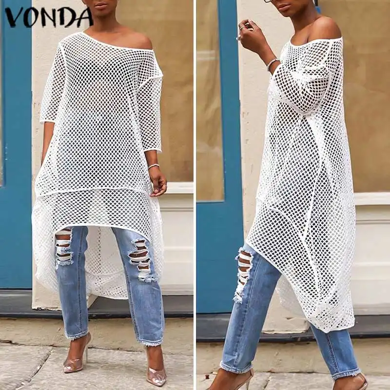 VONDA Mesh Tops Women See Thought Blouse Asymmetric Shirts 2020 Summer Bohemian Beach Tops Hollow Long Blouse Plus Size Blusa
VONDA Mesh Tops Women See Thought Blouse Asymmetric Shirts 2020 Summer Bohemian Beach Tops Hollow Long Blouse Plus Size Blusa