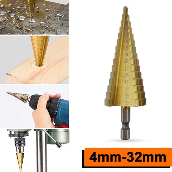 4mm-32mm Cone Drill Bit Hex Shank Hardness Power Tools Cutter Set Alloy Universal High Speed Step Reamer Hole Drilling Tool
4mm-32mm Cone Drill Bit Hex Shank Hardness Power Tools Cutter Set Alloy Universal High Speed Step Reamer Hole Drilling Tool