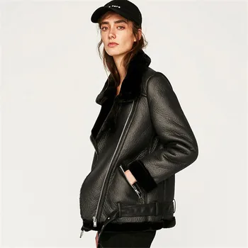 2019 ZA Women Winter Fashion Lambswool Motorcycle Jacket Outerwear Autumn Loose Stand Collar Cool Pu Faux Leather Coats Hot Sale 
2019 ZA Women Winter Fashion Lambswool Motorcycle Jacket Outerwear Autumn Loose Stand Collar Cool Pu Faux Leather Coats Hot Sale