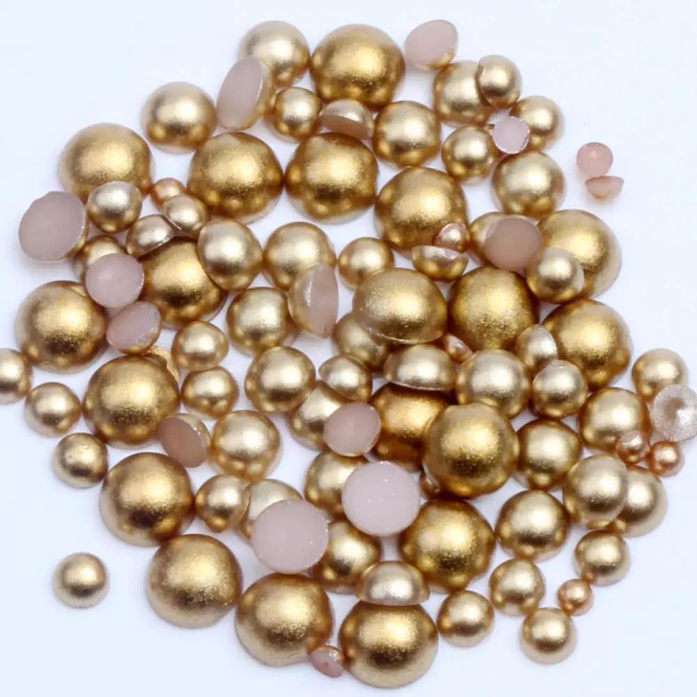 1000/500pcs 2-5mm and Mixed Size Matte Gold Glue On ABS Imitation Half Round Pearls Resin Flatback Bead For Craft Jewelry Making
1000/500pcs 2-5mm and Mixed Size Matte Gold Glue On ABS Imitation Half Round Pearls Resin Flatback Bead For Craft Jewelry Making