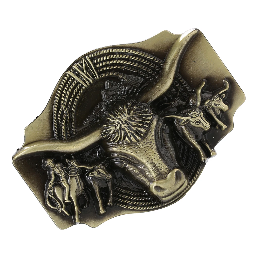 Retro Western Cowboy Belt Buckle Embossed Long Horn Bull Rodeo Bronze Buckle Retro Western Cowboy Belt Buckle Embossed Long Horn Bull Rodeo Bronze Buckle