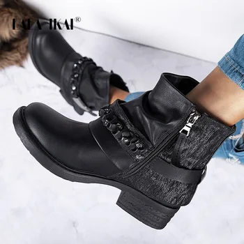 LALA IKAI Winter Boots Women 2020 Autumn Black Rhinestone Punk Ankle Boots PU Leather Buckle Platform Botas Mujer XWA2703-4
LALA IKAI Winter Boots Women 2020 Autumn Black Rhinestone Punk Ankle Boots PU Leather Buckle Platform Botas Mujer XWA2703-4
