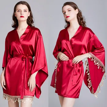 Faux Silk Sexy Nightdress Bathrobe Women Tassel Trim Sexy Sleepwear Nightgowns Kimono Robes Bride Bridesmaid Robe Dressing Gowns
Faux Silk Sexy Nightdress Bathrobe Women Tassel Trim Sexy Sleepwear Nightgowns Kimono Robes Bride Bridesmaid Robe Dressing Gowns