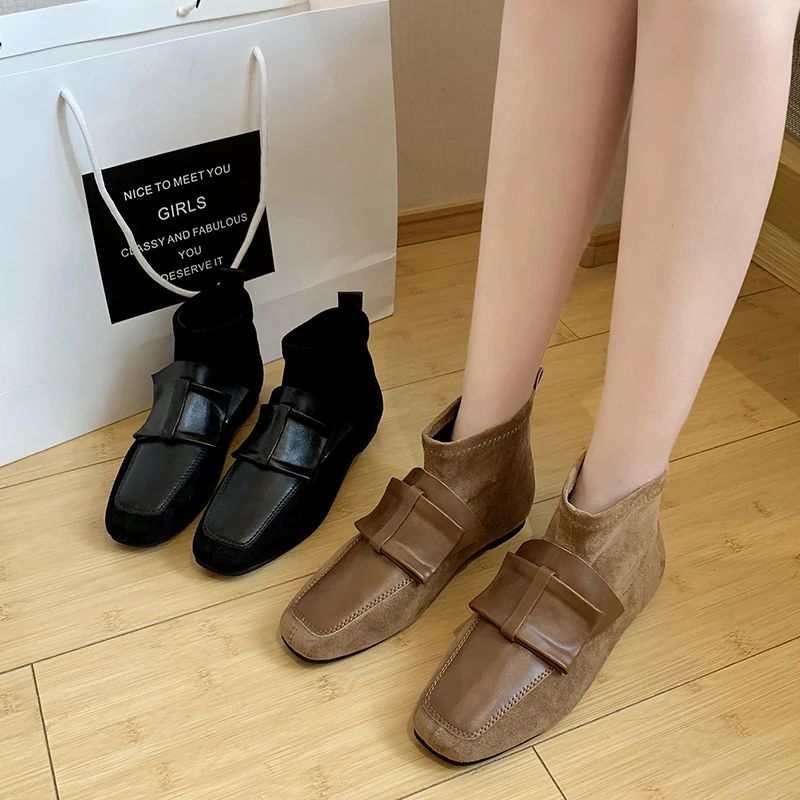 Cute bowknot short ankle boots women square toe slip on martin botas mujer patchwork flat heels stretch flock socks bottes femme
Cute bowknot short ankle boots women square toe slip on martin botas mujer patchwork flat heels stretch flock socks bottes femme
