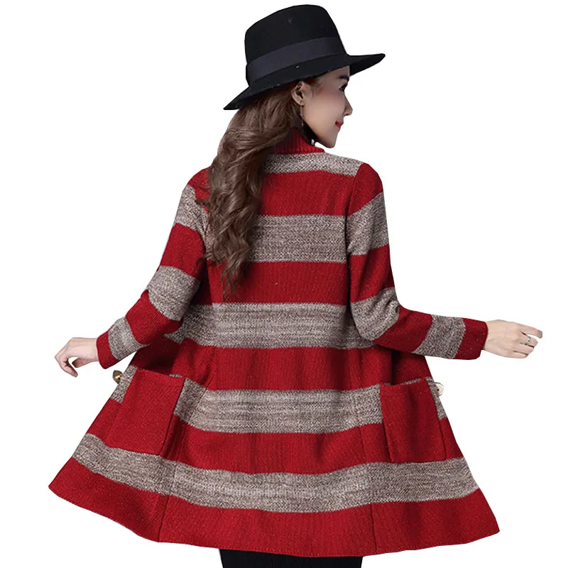 Women Spring And Autumn Sweater Coat New Womens 2020 Knitted Cardigan Large size Striped Medium long OK056 |