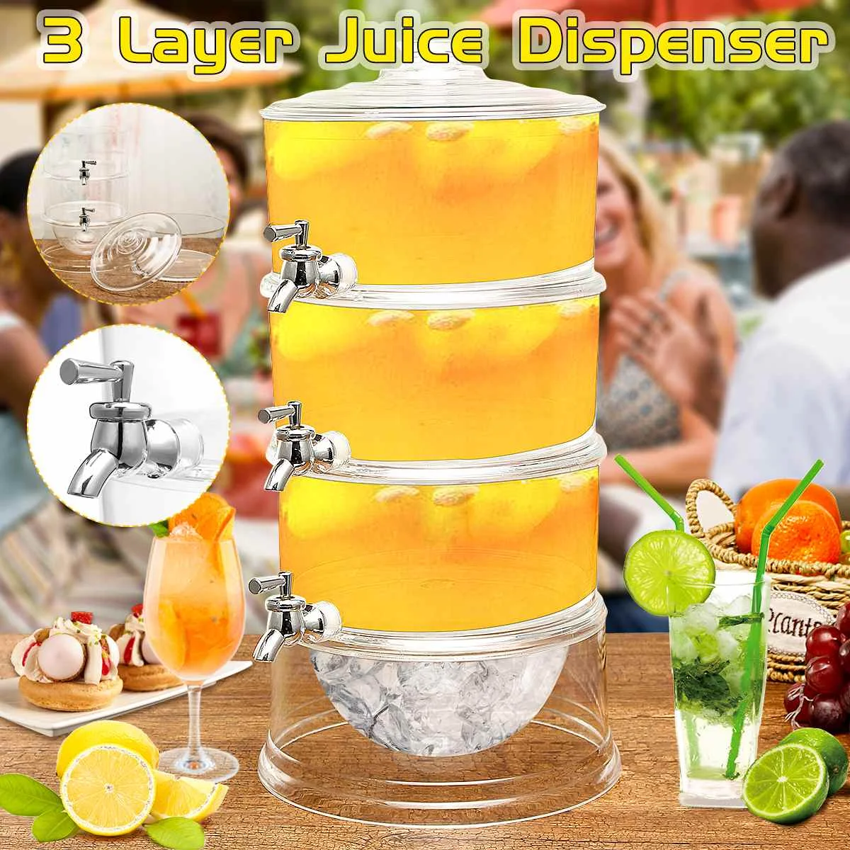 Juice Dispenser Cold Drink Lemonade Beverage Cooler Holder With 3 Taps 3.5L Large Capacity Container Bar Tools Barware 3 Layers
Juice Dispenser Cold Drink Lemonade Beverage Cooler Holder With 3 Taps 3.5L Large Capacity Container Bar Tools Barware 3 Layers
