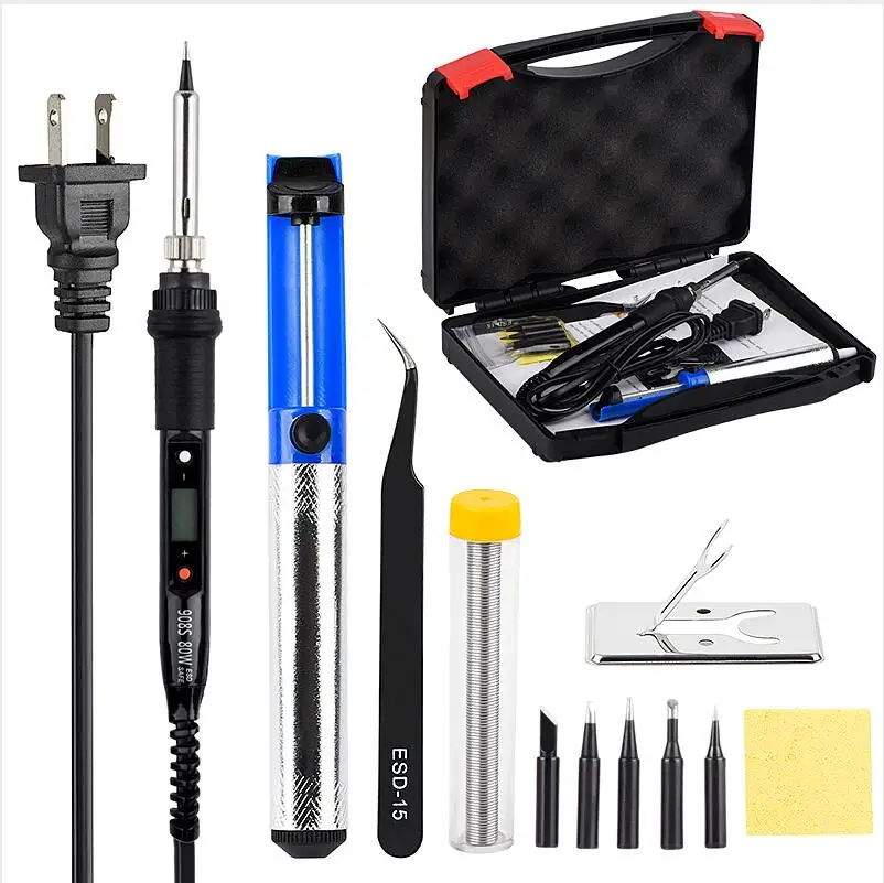JCD Soldering Iron 80W Temperature Adjustable LCD Electric Soldering Iron Ceramic Heating Household Welding Rework Tool Tip Kits
JCD Soldering Iron 80W Temperature Adjustable LCD Electric Soldering Iron Ceramic Heating Household Welding Rework Tool Tip Kits
