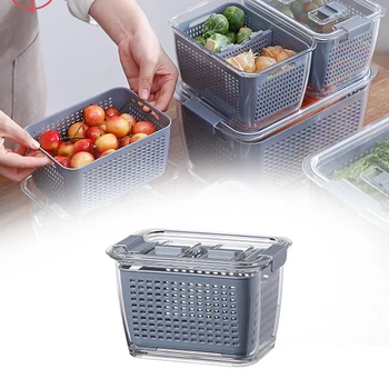 Rectangular Plastic Double Tier Storage Box Household Refrigerator Fruit Vegetable Sealed Crisper Drain Storage Box Dropshipping 
Rectangular Plastic Double Tier Storage Box Household Refrigerator Fruit Vegetable Sealed Crisper Drain Storage Box Dropshipping