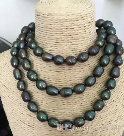 12-13mm Tahitian Green Peacock Baroque Pearl Necklace 38 "Silver 925 
12-13mm Tahitian Green Peacock Baroque Pearl Necklace 38 "Silver 925