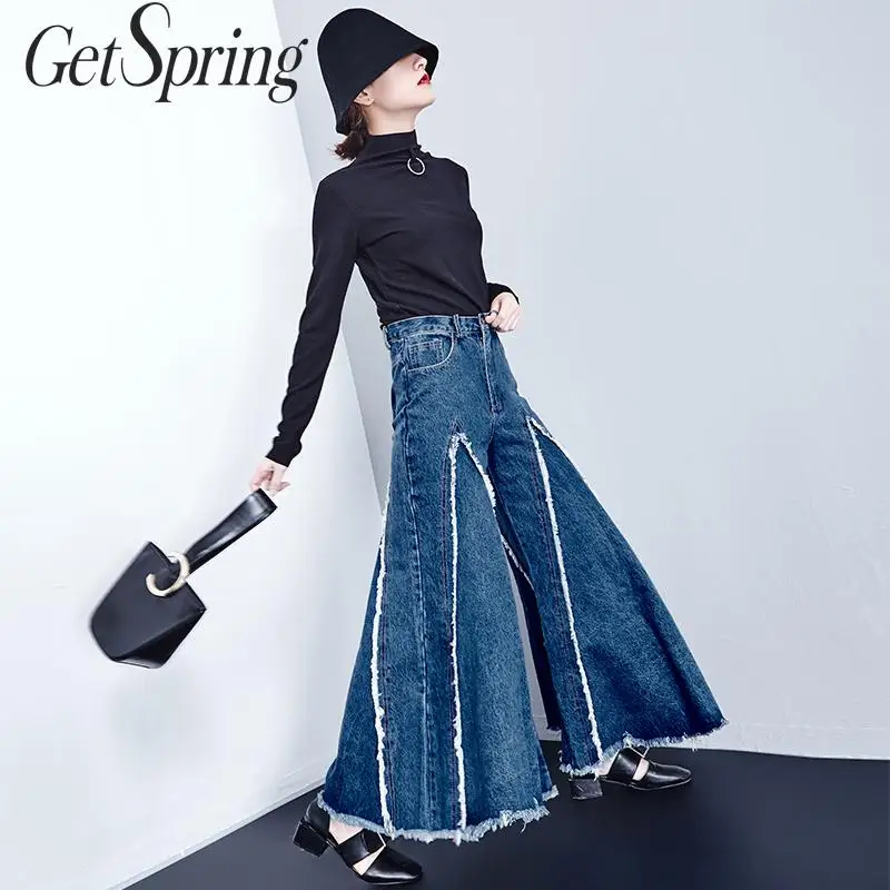 GETSPRING Women Pant Burr Irregular Flare Denim Pants Color Matching High Waist Jeans Wide Leg Pants 2019 New Fashion Autumn
GETSPRING Women Pant Burr Irregular Flare Denim Pants Color Matching High Waist Jeans Wide Leg Pants 2019 New Fashion Autumn