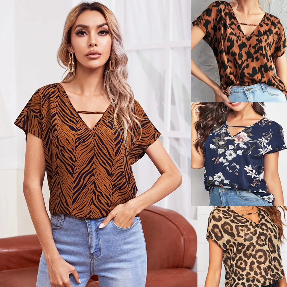 Fashion Women Blouse Spring And Summer New Leopard Snake Print Leaf Print V-neck Loose Casual Short Sleeve Tops for Women
Fashion Women Blouse Spring And Summer New Leopard Snake Print Leaf Print V-neck Loose Casual Short Sleeve Tops for Women