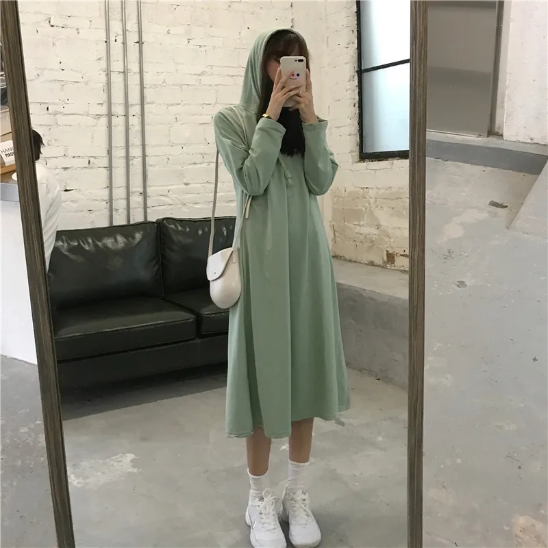Tea Green Dress 2019 New Autumn Korean Version Of Women's Mid-long Loose Cap Guard Student
Tea Green Dress 2019 New Autumn Korean Version Of Women's Mid-long Loose Cap Guard Student