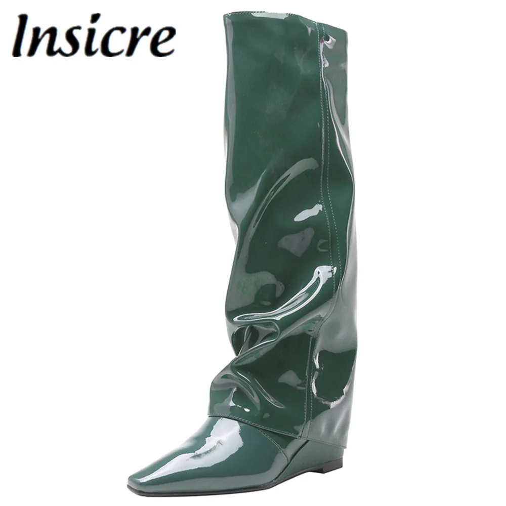 Insicre Women Luxury Brand Patent Leather Motorcycle Knee High Boots Folded Wedge Increasing Heel Sexy Pointed Toe Party Shoes
Insicre Women Luxury Brand Patent Leather Motorcycle Knee High Boots Folded Wedge Increasing Heel Sexy Pointed Toe Party Shoes