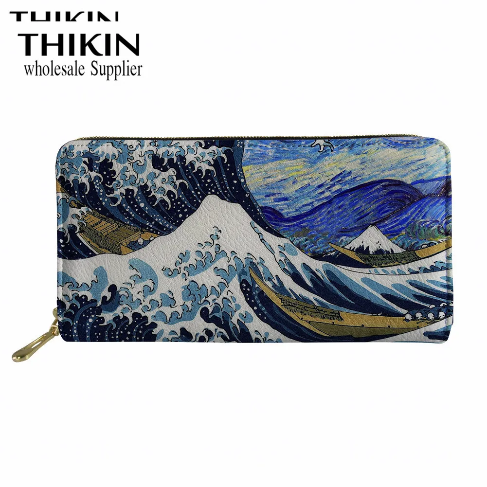 

THIKIN Starry Night Ripple Print Women Wallet with Zipper Money Bag Ladies PU Leather Card Holders Cellphone Pocket Purse