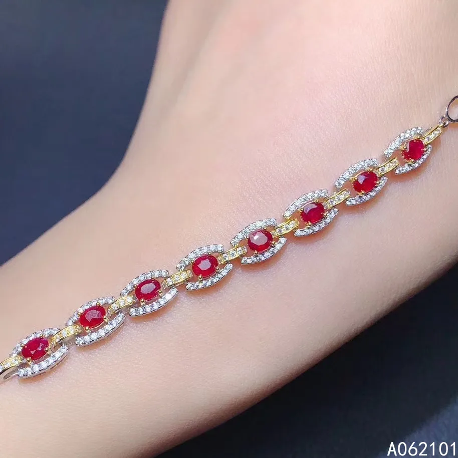 

KJJEAXCMY fine jewelry S925 sterling silver inlaid natural ruby Girl exquisite hand Bracelet Support test Chinese style with box