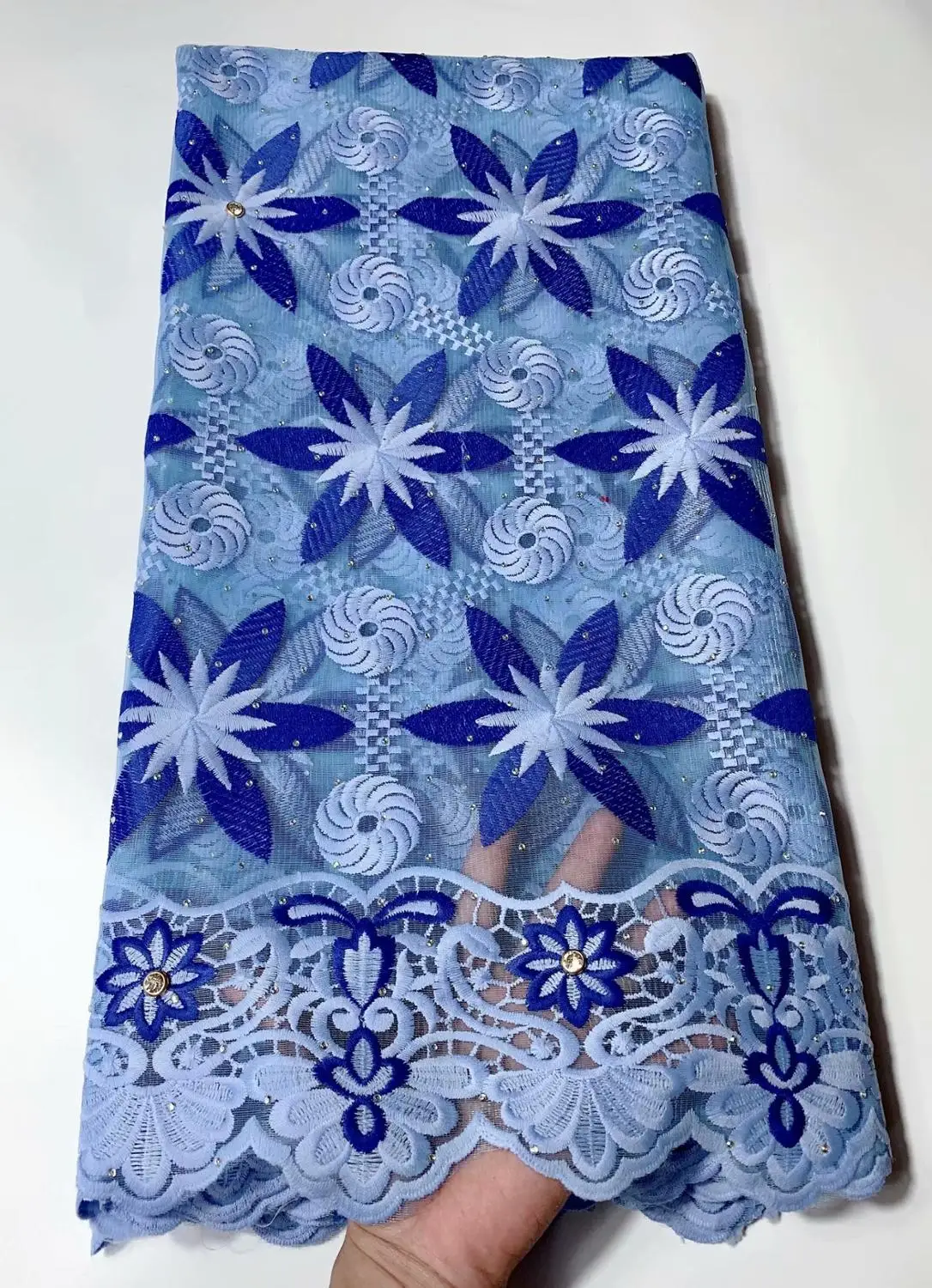Blue African Party Lace Fabric Nigerian New Design High Quality Swiss Dry With Stones FYIN121 | Дом и сад