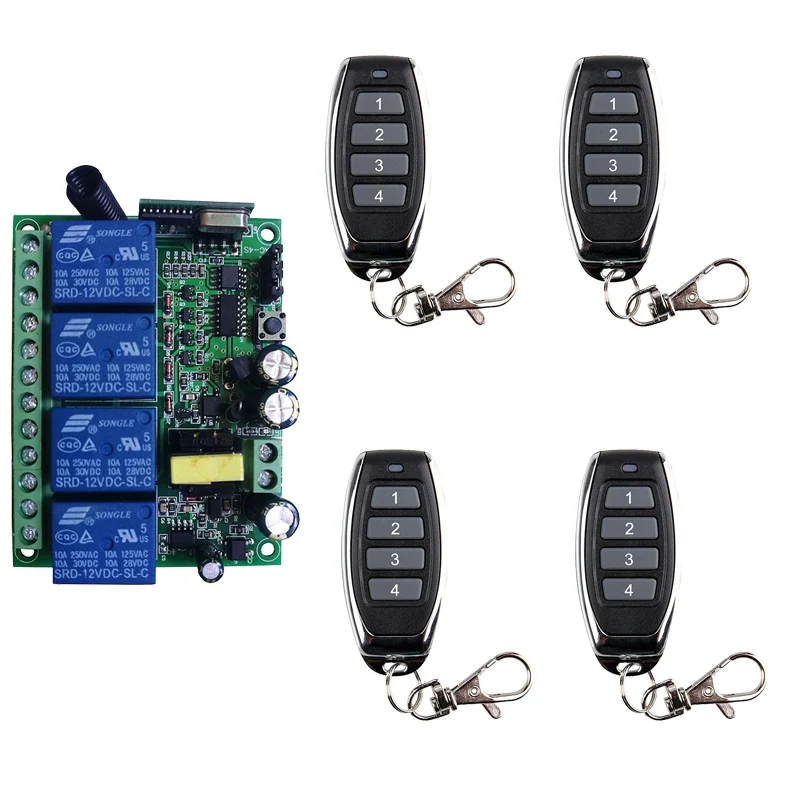 Universal AC 220V 10A Relay 4CH 4 CH Wireless RF Remote Control Switch Transmitter+Receiver Module,315 / 433 MHz
Universal AC 220V 10A Relay 4CH 4 CH Wireless RF Remote Control Switch Transmitter+Receiver Module,315 / 433 MHz